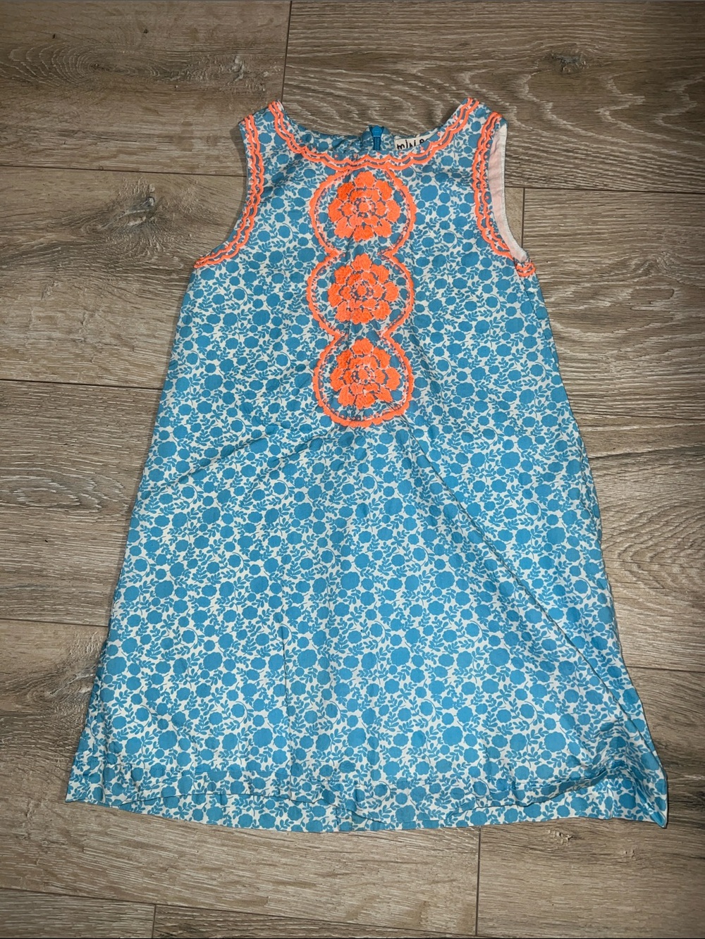 Mini Boden Girls' Floral Sleeveless Shift Dress Blue/Orange Size 5-6Y 100% Cott